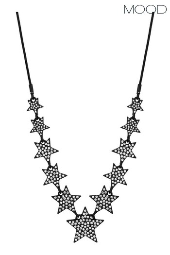 Mood Black Crystal Graduated Pave Star Necklace (Q70975) | £20