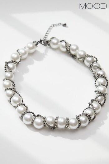 Mood White Crystal And Pearl Oversized Wrapped White Necklace (Q70981) | £25