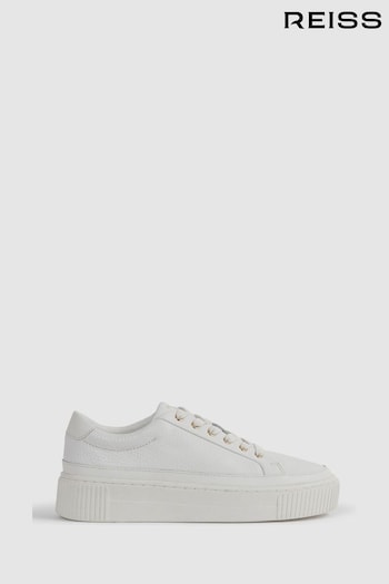 Reiss White Leanne Grained Leather Platform Trainers (Q71028) | £148
