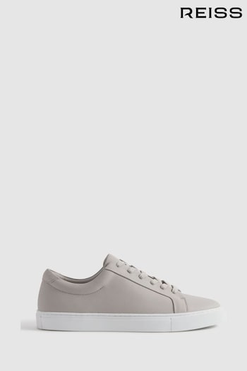 Reiss Light Grey Luca Grained Leather Trainers (Q71061) | £158
