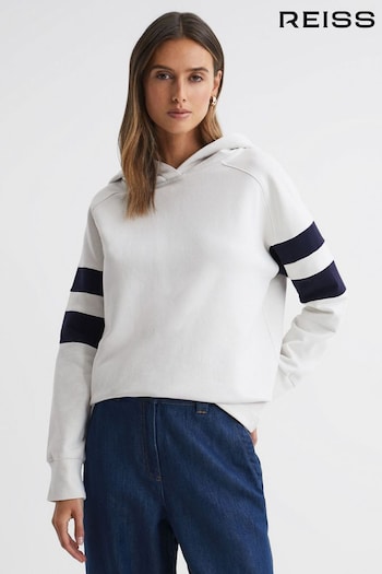 Reiss Neutral/Navy Dee Cotton Blend Striped Hoodie (Q71062) | £128