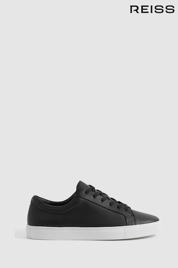 Reiss Black Luca Grained Leather Trainers (Q71064) | £158