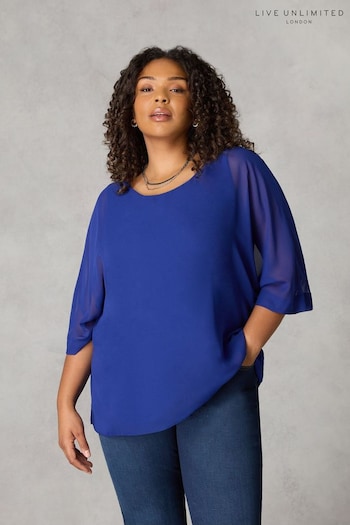 Live Unlimited Curve Blue Chiffon Overlay Top (Q71100) | £45