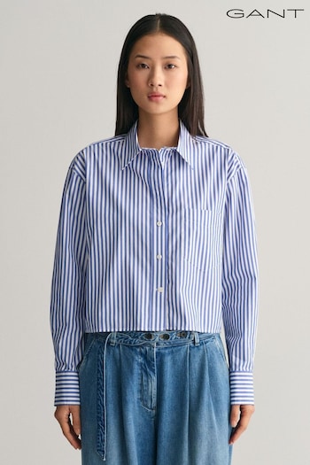 GANT Blue Relaxed Fit Cropped Striped Shirt (Q71107) | £125