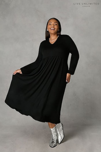 Live Unlimited Curve Jersey Nehru Collar Relaxed Black Dress (Q71129) | £49