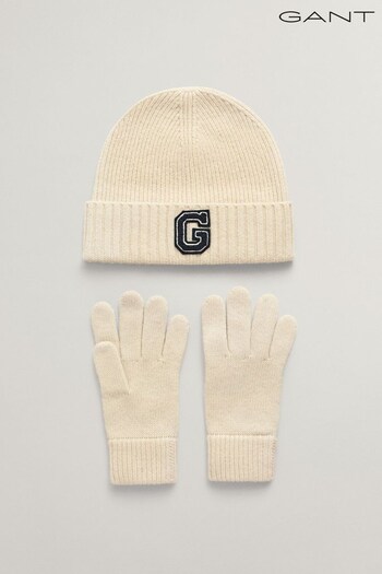 GANT Cream G Beanie and Gloves Gift Set (Q71134) | £90