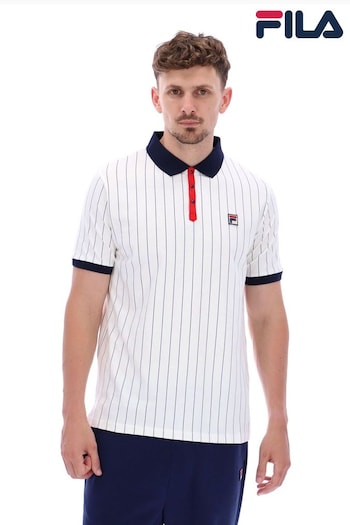 Fila White Bb1 Classic Vintage Striped Polo Shirt (Q71165) | £45