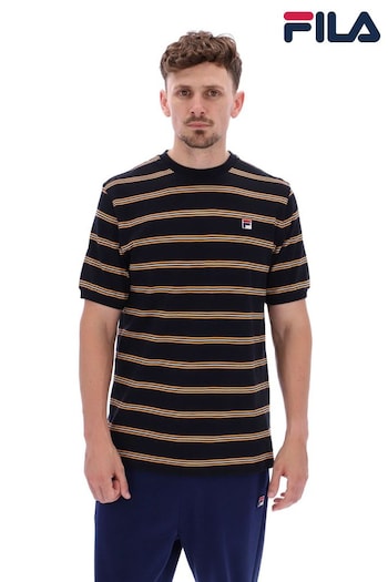 Fila Black Bruno Ringer T-Shirt With Yarn Dye Heritage Stripe (Q71183) | £30