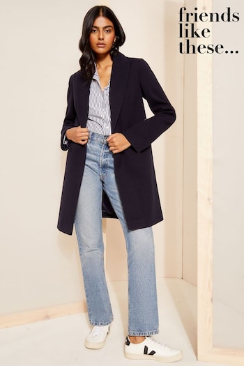 Gifts for Her Navy Blue Twill Tailored Single Button Coat (Q71199) | £65