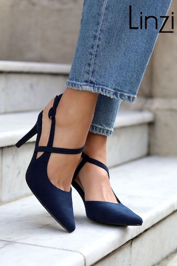 Linzi Blue Martha Court Heels With Wrap Around Ankle Strap (Q71280) | £32