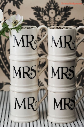 Emma Bridgewater Set of 2 Cream Black Toast Mr & Mrs 1/2 Pint Mugs Boxed (Q71326) | £50