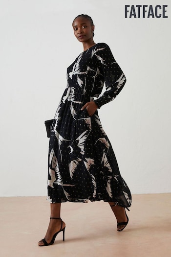 FatFace Black Elaine Swallow Print Midi Dress (Q71348) | £98