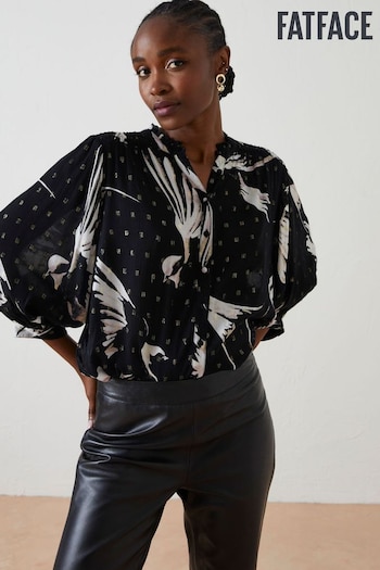 Fat Face Black Evelyn Swallow Print Blouse (Q71360) | £59