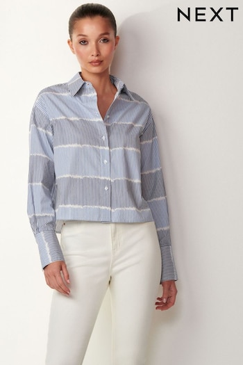 Light Blue Long Sleeve Cotton Cropped Shirt (Q71424) | £32