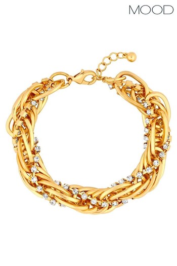 Mood Gold Crystal Interlinked Chain Twist Bracelet (Q71439) | £14