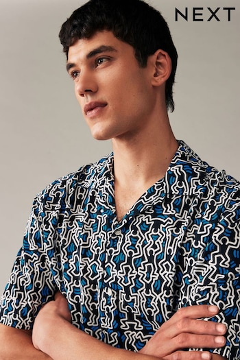 Navy Blue Keith Haring Printed Short Sleeve Shirt (Q71447) | £32