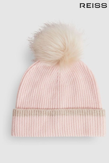 Reiss Pink Hattie Wool Ribbed Pom-Pom Hat (Q71627) | £28