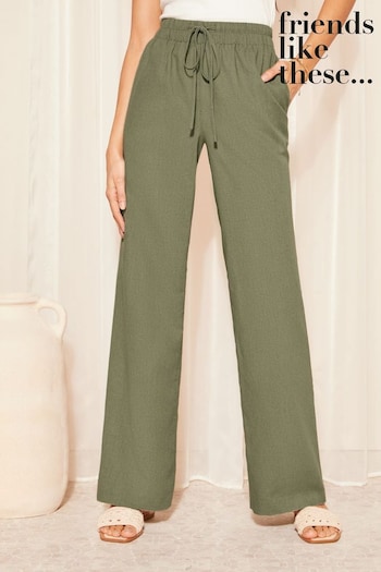 Friends Like These Khaki Green Khaki Green Wide Leg Split Trousers Co Ord with Linen (Q71678) | £34