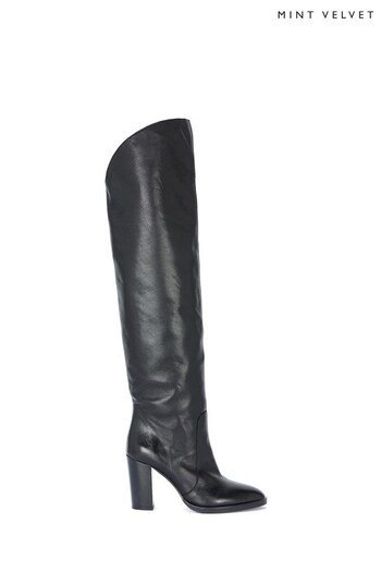 Mint Velvet Black Leather Long Boots (Q71733) | £219