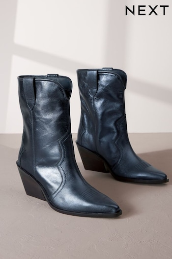 Navy Metallic Signature Leather Forever Comfort® Western Cowboy Boots Latest (Q71749) | £85