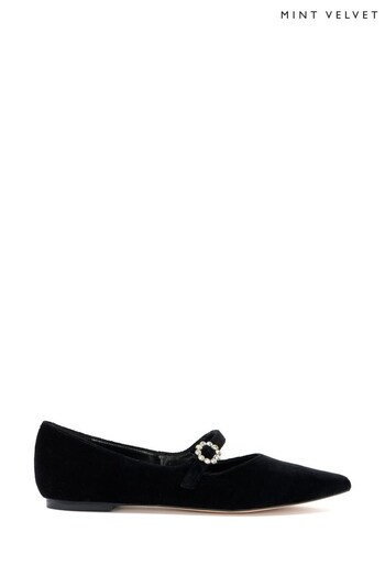 Mint Velvet Black Velvet Flat Pumps (Q71762) | £109