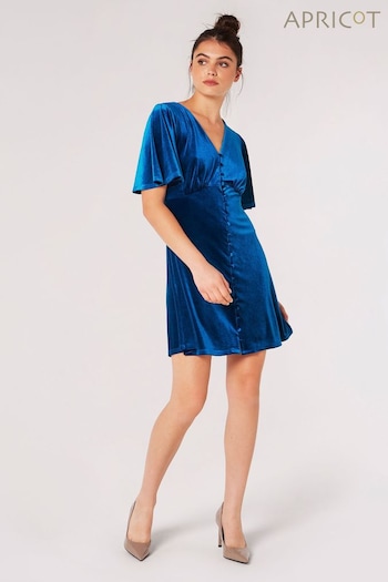 Apricot Blue Angel Sleeve Velvet Dress (Q71771) | £35
