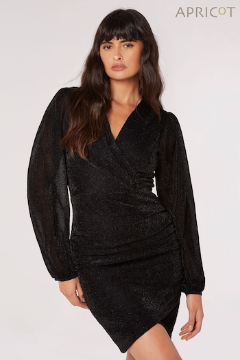 Apricot Black Mottled Long Sleeve Wrap Dress (Q71772) | £35