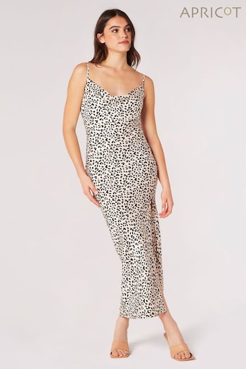 Apricot Grey Leopard Split Satin Maxi Dress (Q71832) | £35