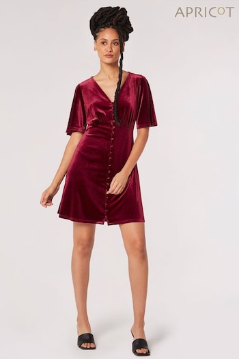 Apricot Red Angel Sleeve Velvet Dress (Q71846) | £35