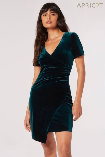 Apricot Green Velvet Side Rouged Dress (Q71863) | £35