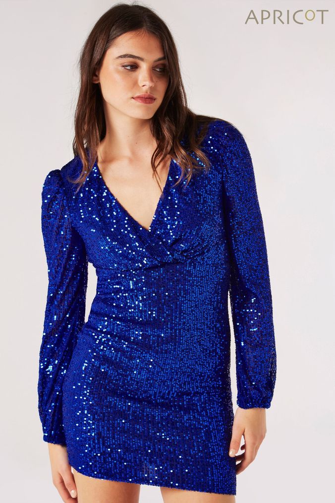 Buy Blue Wrap Sequin Dresses Online Next UK