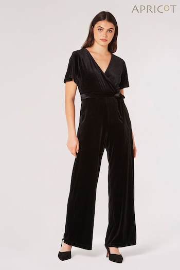 Apricot Black Angel Sleeve Velvet Wrap Jumpsuit (Q71876) | £35
