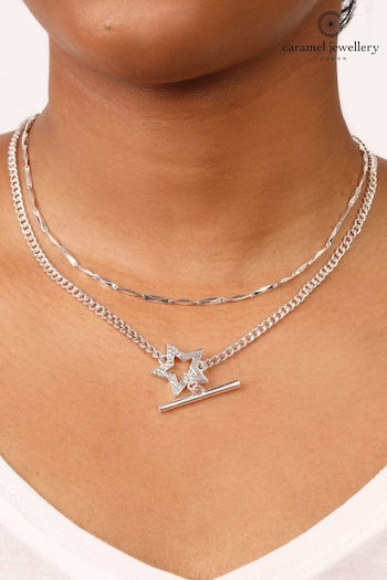 Caramel Jewellery London Silver Tone Super Star Pavé Layered Necklace (Q71889) | £22