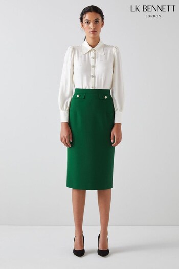 LK Bennett Folly Crepe Pencil Green Skirt (Q71912) | £179