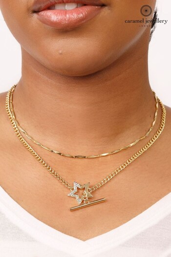 Caramel Jewellery London Gold Tone Super Star Pavé Layered Necklace (Q71920) | £22