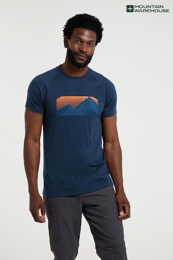 Mountain Warehouse Blue Mens Quest Printed Merino Thermal T-Shirt (Q71977) | £40
