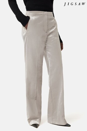 Jigsaw Grey Velvet Wide Leg Trousers (Q71993) | £170