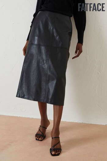FatFace Black Anya Leather Midi Skirt (Q72014) | £169