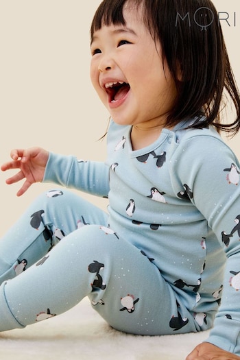 MORI Blue Organic Cotton Soft Penguin Pyjamas (Q72054) | £33