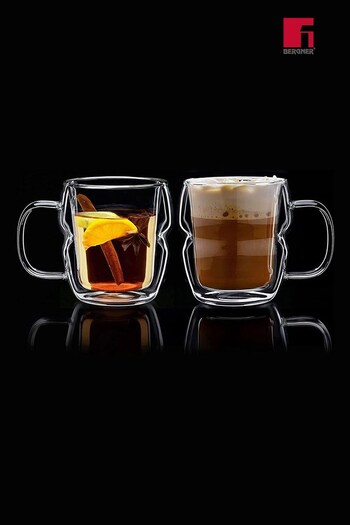 Bergner Double Walled Glass Mugs with Handle Handle (Q72062) | £29