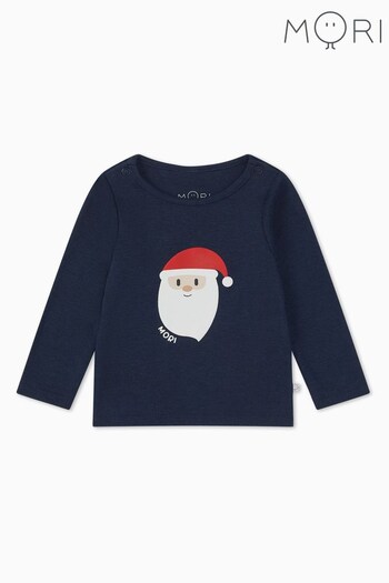 MORI Blue Organic Cotton Santa Christmas T-Shirt (Q72066) | £20