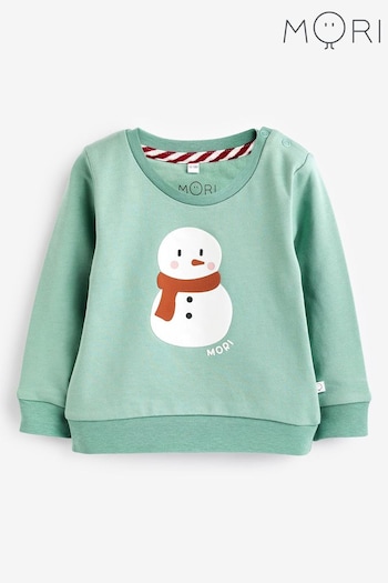 Mori Green Snowman Sustainable Cosy Christmas Sweatshirt Jumper (Q72072) | £26