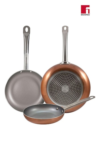 Bergner Set of 3 Copper Optimum Plus Frying Pans (Q72078) | £48