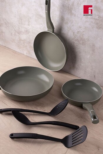 Bergner Set of 3 Black Induction Non-Stick Frying Pans & Utensils Set (Q72088) | £55