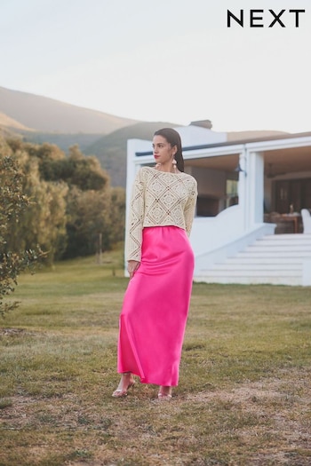 Pink Tailored Satin Midi Skirt (Q72091) | £30