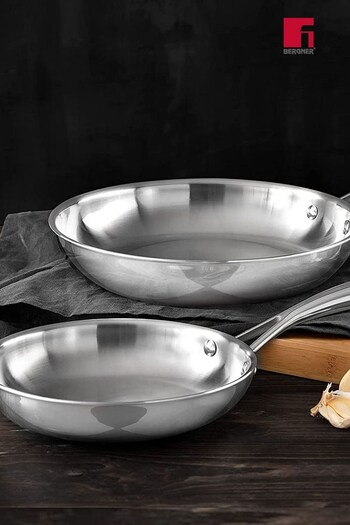 Bergner Silver Set of 2 Stainless Steel Frying Pans (Q72121) | £70