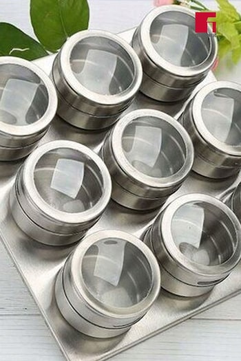 Bergner Stainless Steel Magnetic 9 Jar Spice Rack (Q72134) | £28