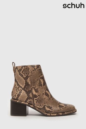 Schuh Bryony Snake Effect Block Heel Brown nuovo Boots (Q72189) | £55