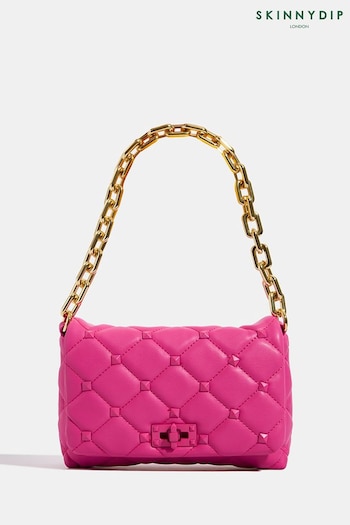 Skinnydip Farah Pink Studded Quilt Chain Shoulder Bag (Q72293) | £32