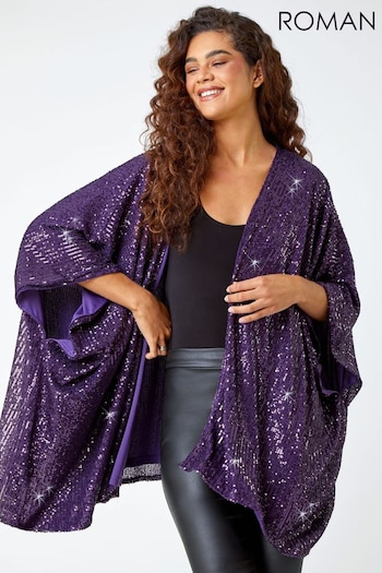Roman Purple Embellished Sequin Cape Jacket (Q72300) | £50